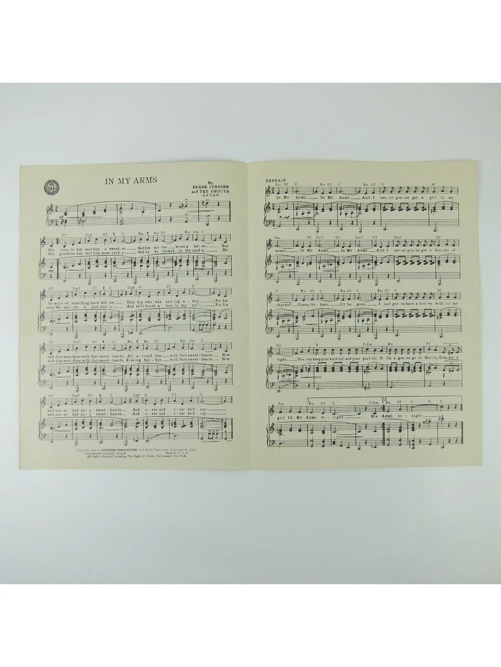 Sheet Music In My Arms See Here Private Hargrove Robert Walker Donna Reed 1943